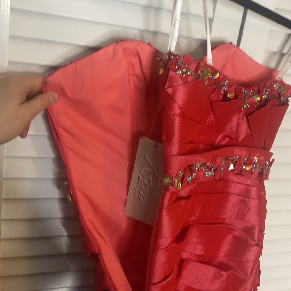 Riva Designs Red Strapless Prom Dress - Picture 6 of 11